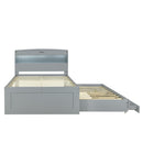Full XL Size Platform Bed with Storage LED Headboard, Charging Station, Twin Size Trundle and 2 Drawers, Gray