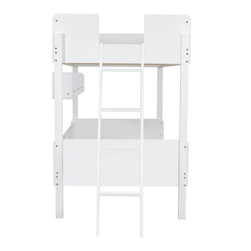 Bunk Bed With 3 Storage Shelves, Adjustable Ladder Left Or Right