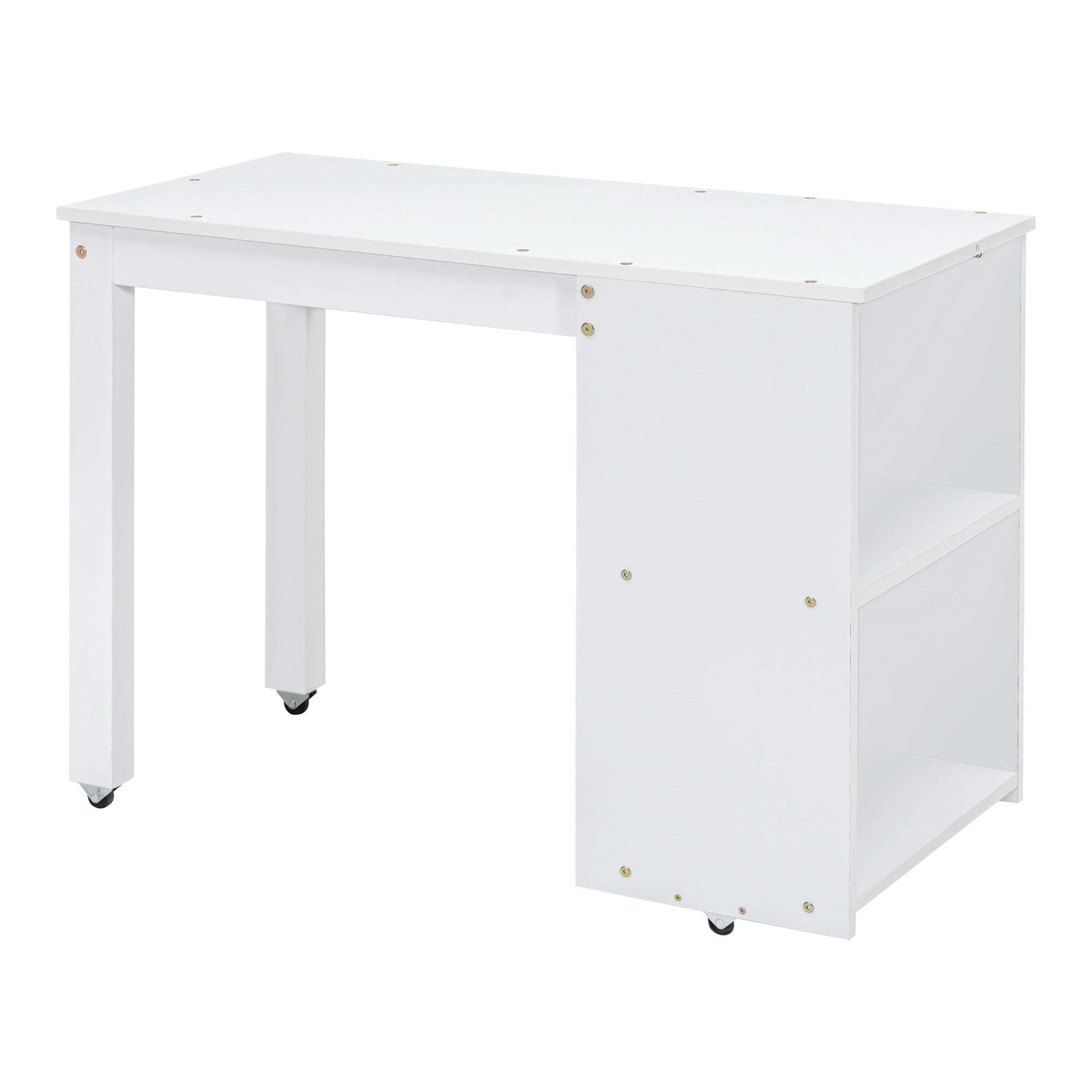 Twin Size Loft Bed with Retractable Writing Desk and 3 Drawers, Wooden Loft Bed with Storage Stairs and Shelves, White - Atlantic Fine Furniture Melbourne FL