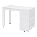 Twin Size Loft Bed with Retractable Writing Desk and 3 Drawers, Wooden Loft Bed with Storage Stairs and Shelves, White