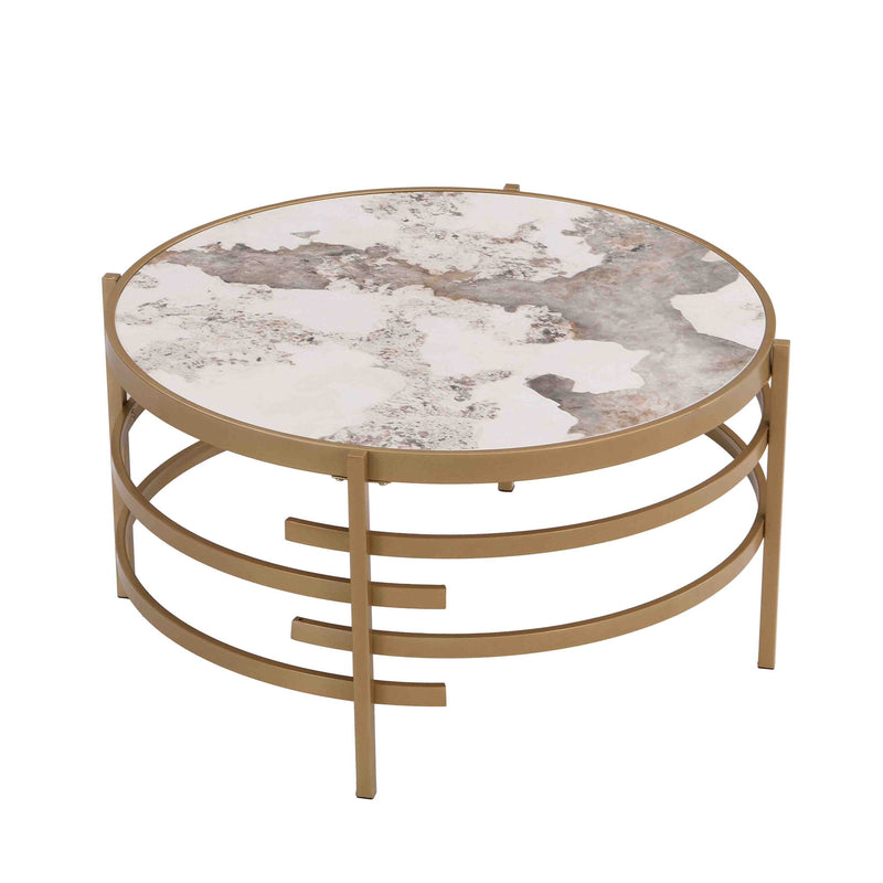 Round Table With Sintered Stone Top And Sturdy Metal Frame