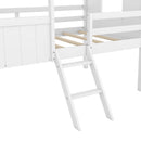 Twin Size Low Loft Wood House Bed with Two Side Windows  (White+Gray)(OLD SKU: LP000037AAE)