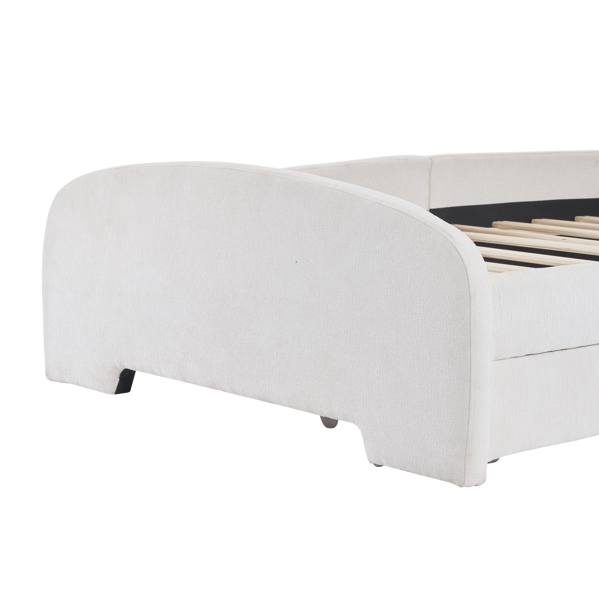 Twin Size Upholstered Platform Bed with Cartoon Ears Shaped Headboard and 2 Drawers, White - Atlantic Fine Furniture Melbourne FL