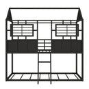 Twin over Twin Size Metal Low Bunk Beds with Roof and Fence-shaped Guardrail, Black
