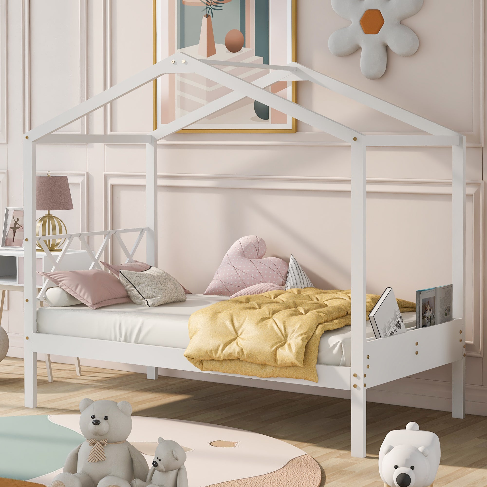 Twin Size Wood House Bed with Storage Space, White(OLD SKU: LP000001AAK) - Atlantic Fine Furniture Melbourne FL