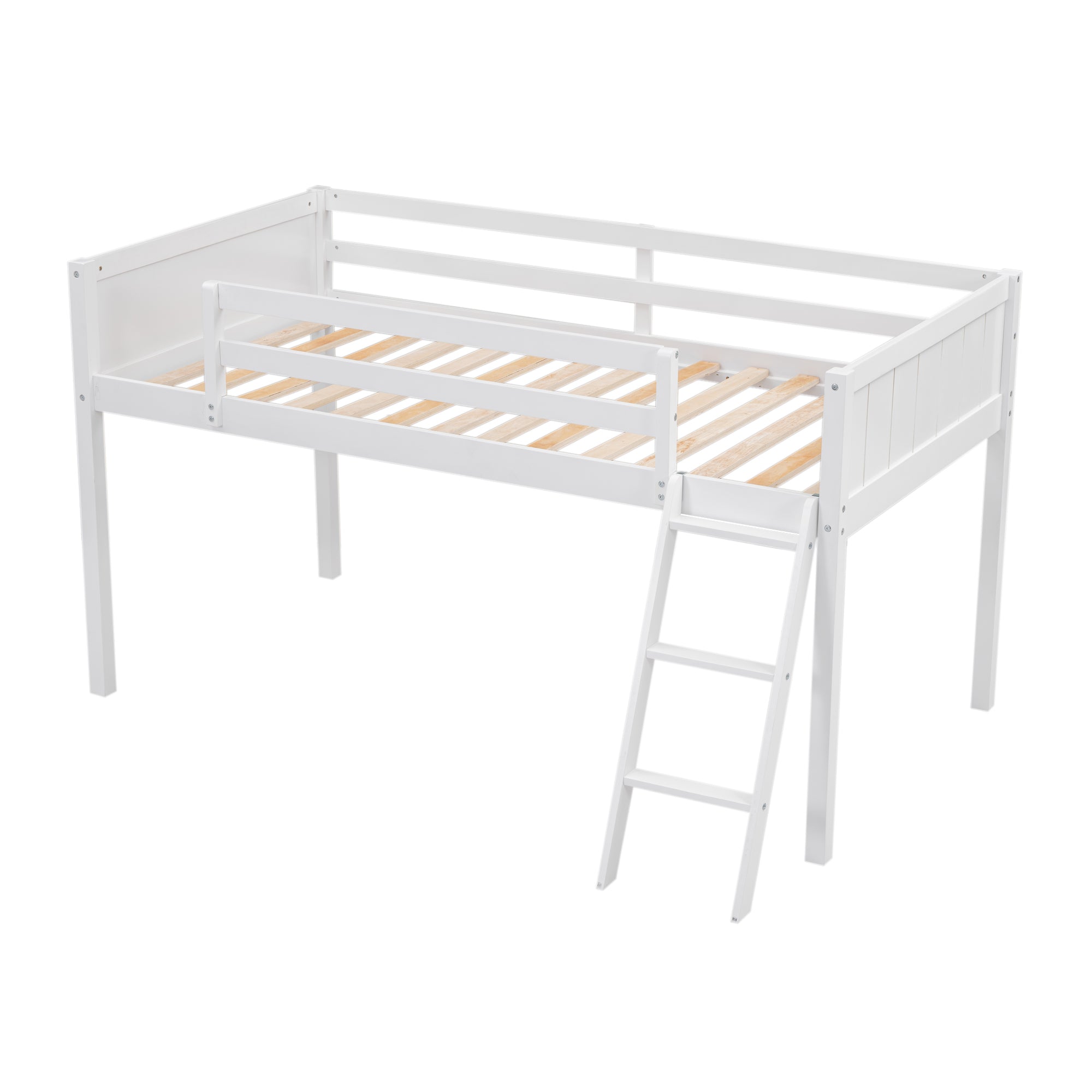 Twin Size Wood Loft Bed with Ladder, ladder can be placed on the left or right, White - Atlantic Fine Furniture Melbourne FL