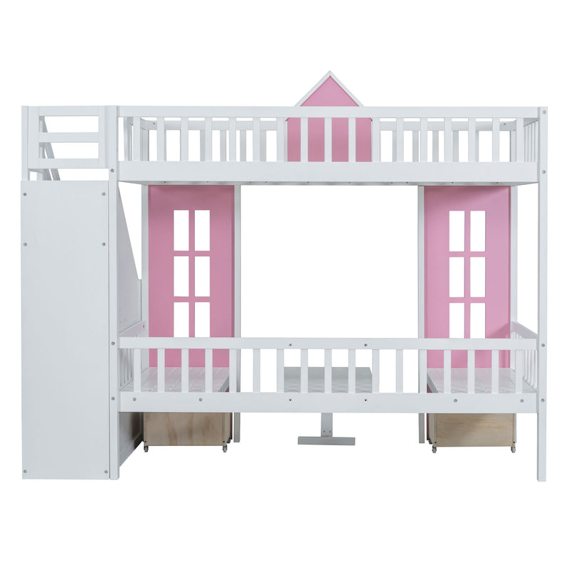 Twin Over Twin Bunk Bed With Changeable Table, Bunk Bed Turn Into Upper Bed And Down Desk