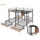 Triple Bunk Bed With Drawers, Multi-Functional Frame With Desks And Shelves In The Middle