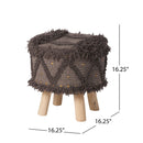 Roja - Handcrafted Wool & Cotton Foot Stool With Eucalyptus Wood Frame - Dark Brown