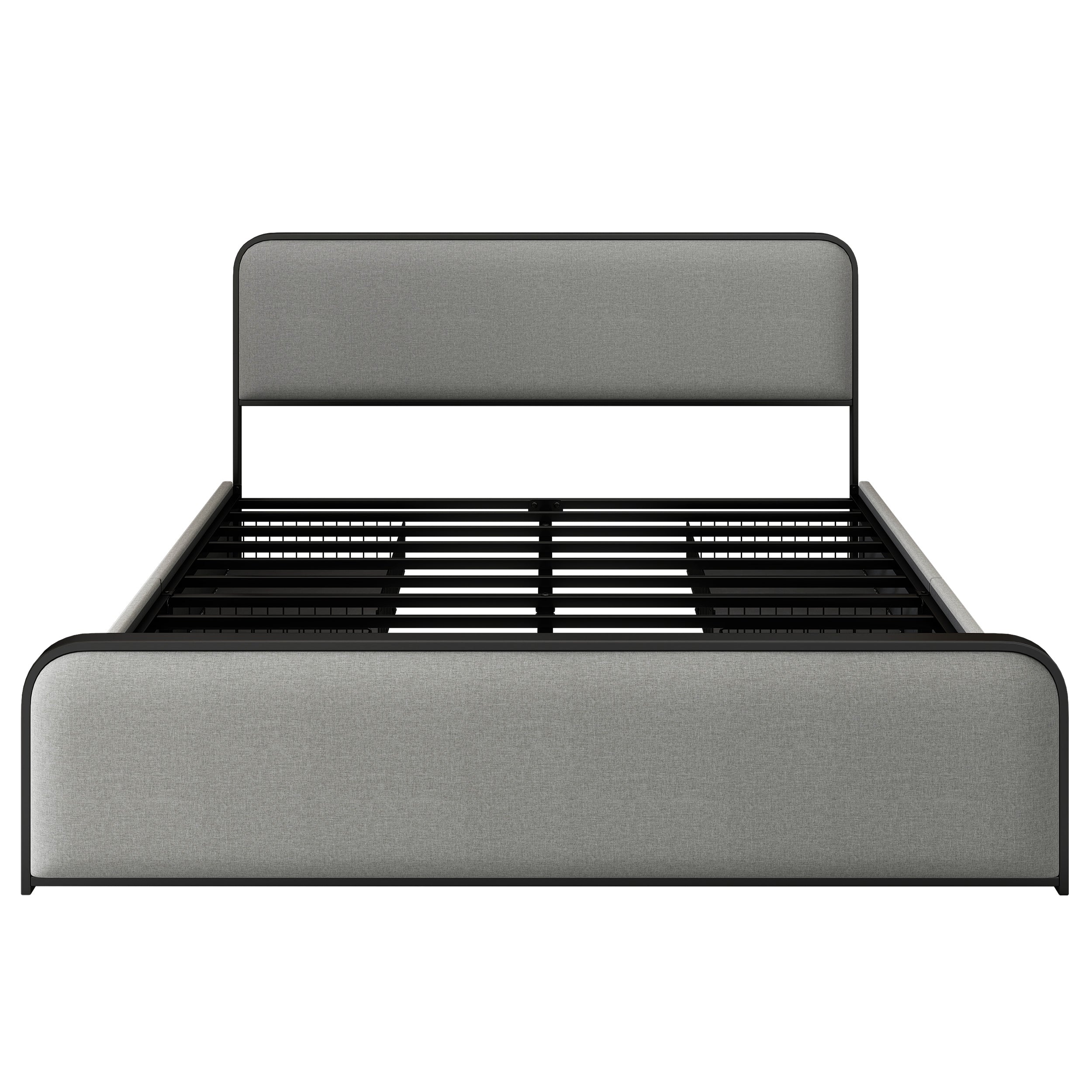 Modern Metal Bed Frame with Curved Upholstered Headboard and Footboard Bed with 4 Storage Drawers, Heavy Duty Metal Slats, King Size, Grey - Atlantic Fine Furniture Melbourne FL