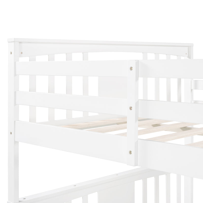 Full over Full Bunk Bed with Ladder for Bedroom, Guest Room Furniture-White(OLD SKU :LP000203AAK)