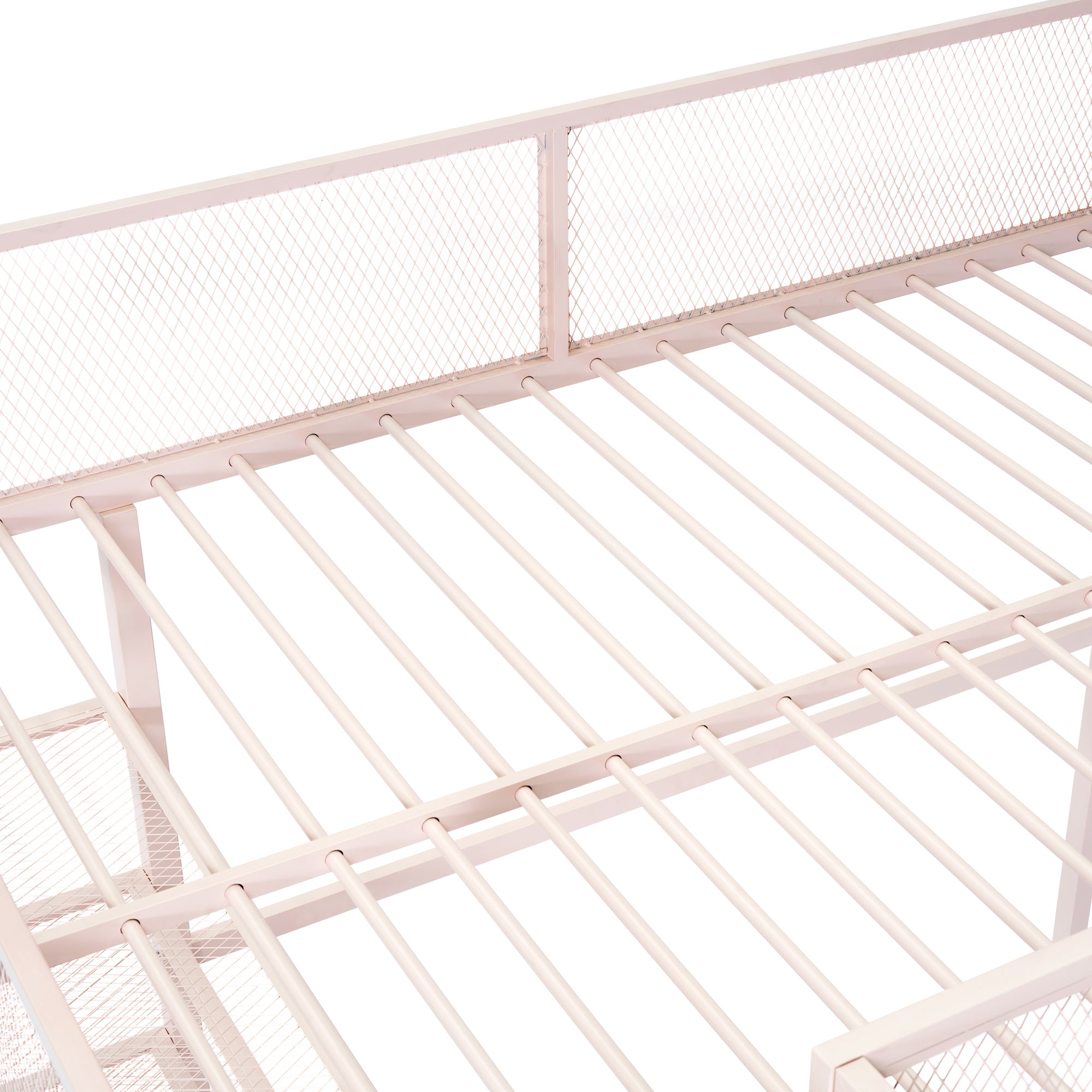 Full Size Metal Loft Bed with 4-Tier Shelves and Storage, Pink - Atlantic Fine Furniture Melbourne FL