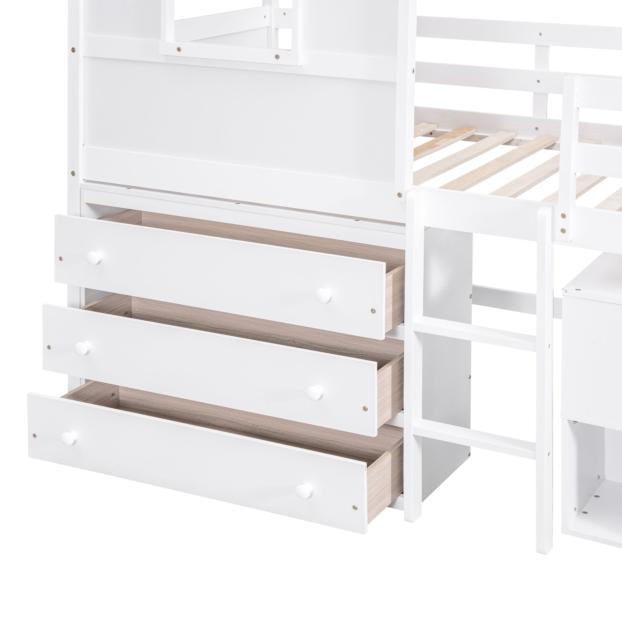 Twin Size House Loft Bed with Storage Desk and 3 Drawer Chest, White - Atlantic Fine Furniture Melbourne FL