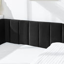 Mid-Century Upholstered Tufted Bed Frame With Backrest And Armrests