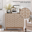Geometric Design Sideboard With 2 Doors And Adjustable Shelves - Tangerine / Walnut