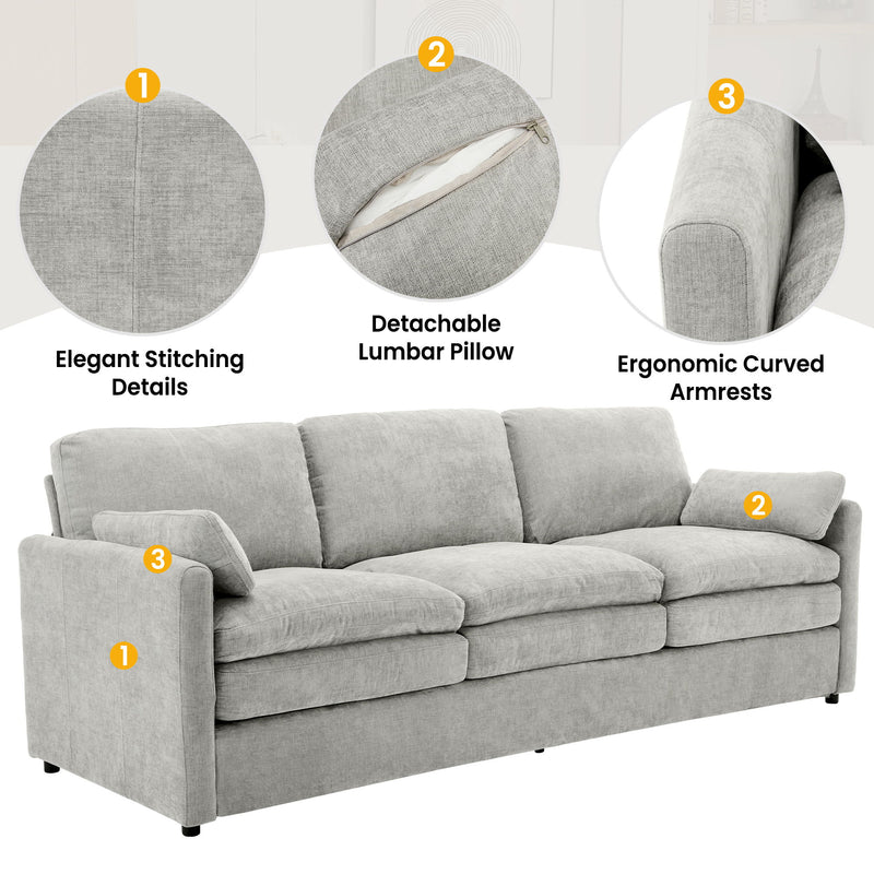 Cozy Upholstered 3 Seater Sofa Plush Cushion For Living Room