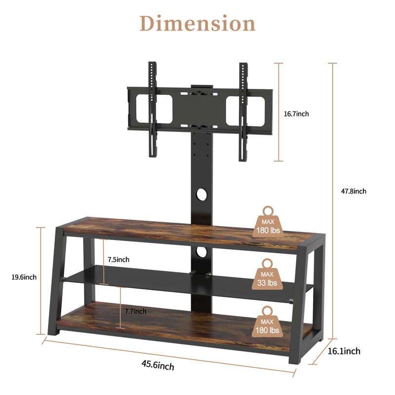 Wooden Storage TV Stand Tempered Glass Height Adjustable Universal Swivel Entertainment Center With Mount TV Stand - Black