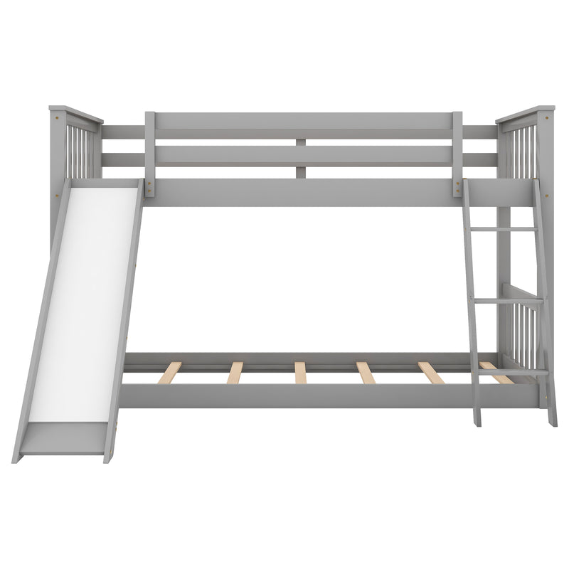 Twin over Twin Bunk Bed with Convertible Slide and Ladder, Gray