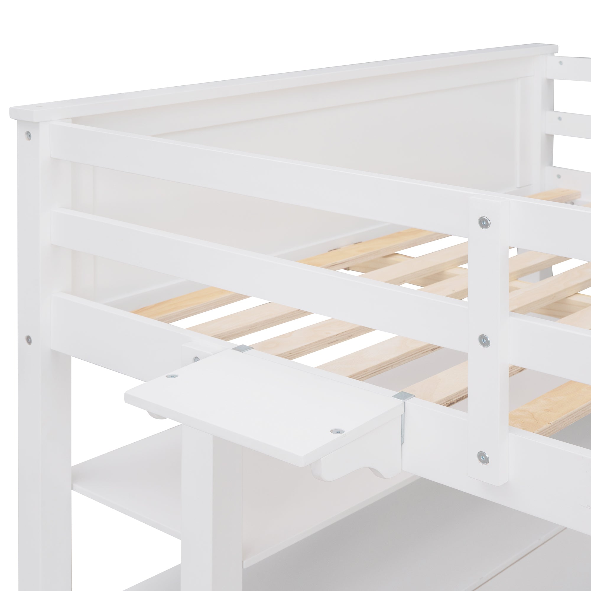Full size Loft Bed with Drawers and Desk, Wooden Loft Bed with Shelves - White(OLD SKU:LT001529AAK) - Atlantic Fine Furniture Melbourne FL