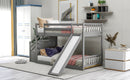 Twin over Twin Bunk Bed with Convertible Slide and Stairway, Gray