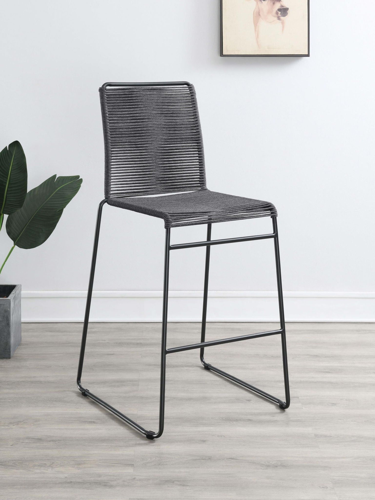 Jerome Woven Rope Metal Bar Chair Charcoal (Set of 2) - Atlantic Fine Furniture Melbourne FL