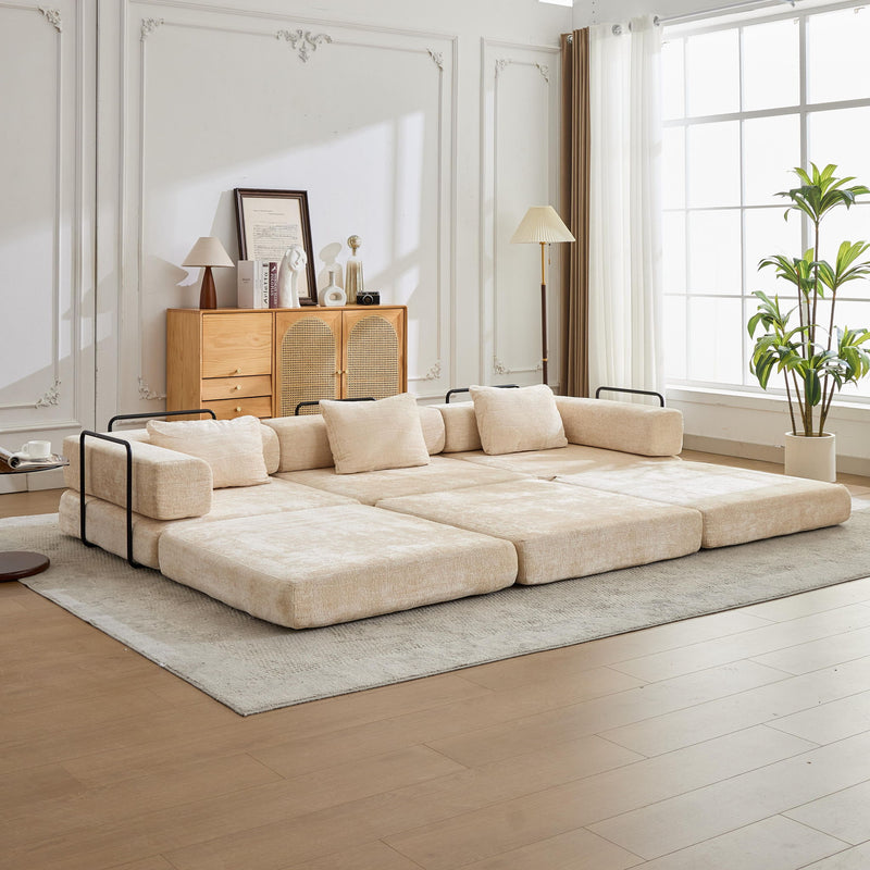 Convertible Floor Sofa Bed With Fixed Shape Frame, Boneless Modular Sectional Sofa, For Living Room - Beige