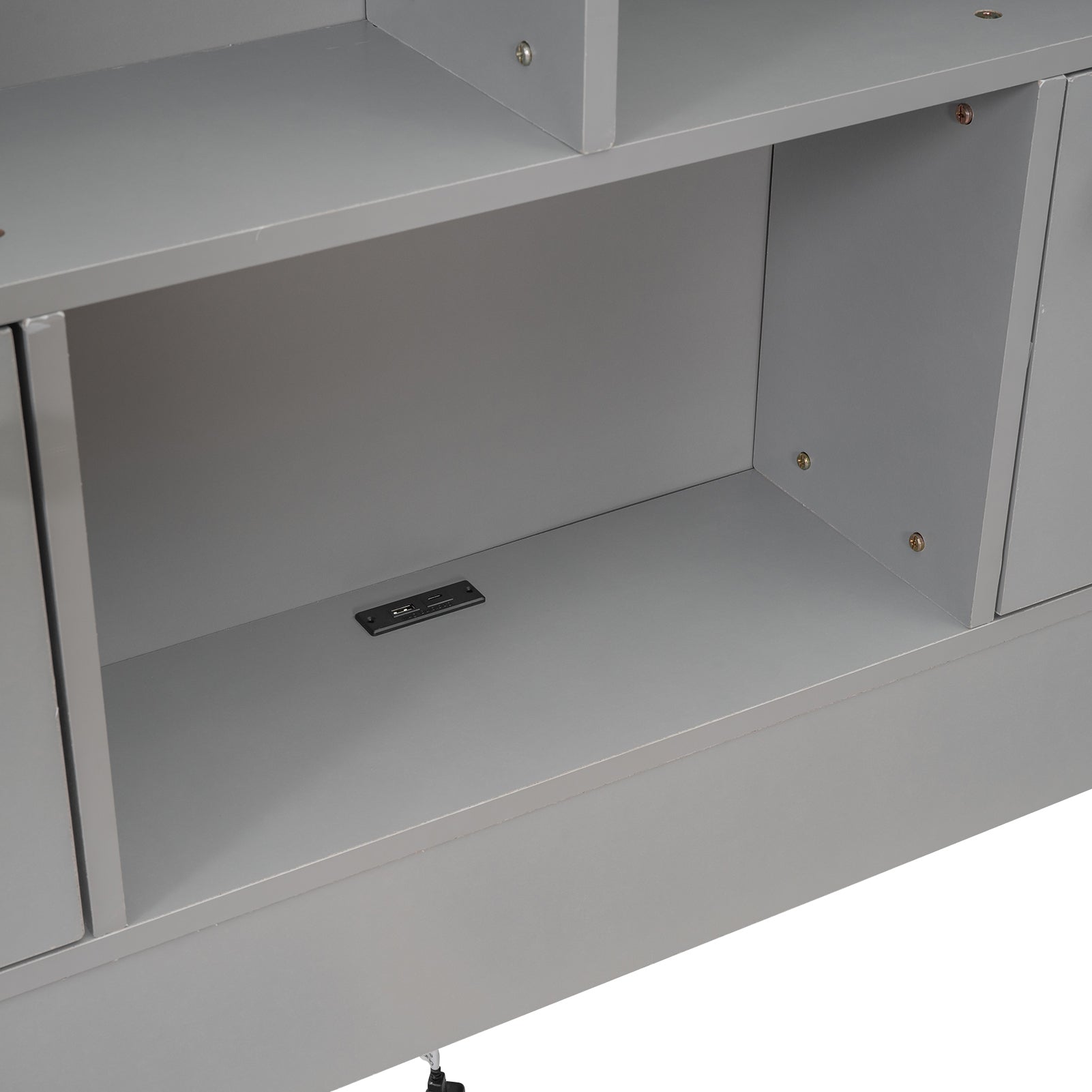 Full Size Platform Bed with Storage Headboard, Charging Station and 4 Drawers, Gray - Atlantic Fine Furniture Melbourne FL