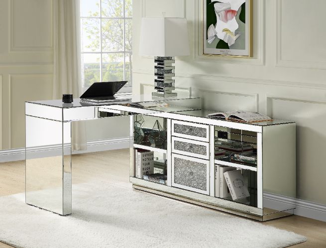 Noralie - Desk - Clear Glass, Mirrored & Faux Diamonds