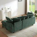 Upholstered L Shaped Sectional Sofa With Storage, Movable Ottoman, And 6 Throw Pillows