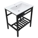Console Sink With Legs, 24" X 18", Durable Porcela With Frame - White / Black