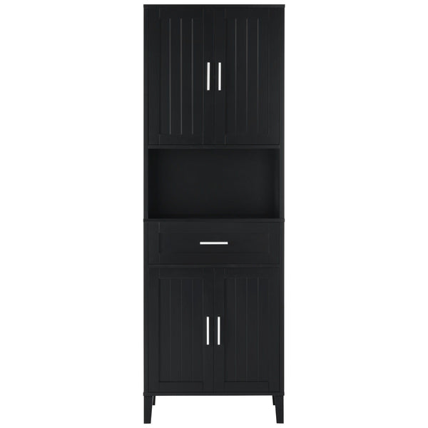 Freestanding Tall Bathroom Cabinet With Soft Close Doors And Adjustable Shelves - Black