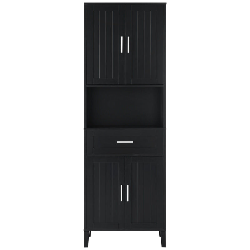 Freestanding Tall Bathroom Cabinet With Soft Close Doors And Adjustable Shelves - Black