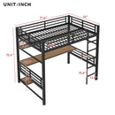 Full Size Loft Bed Frame With Storage Shelf And LED Light - Black