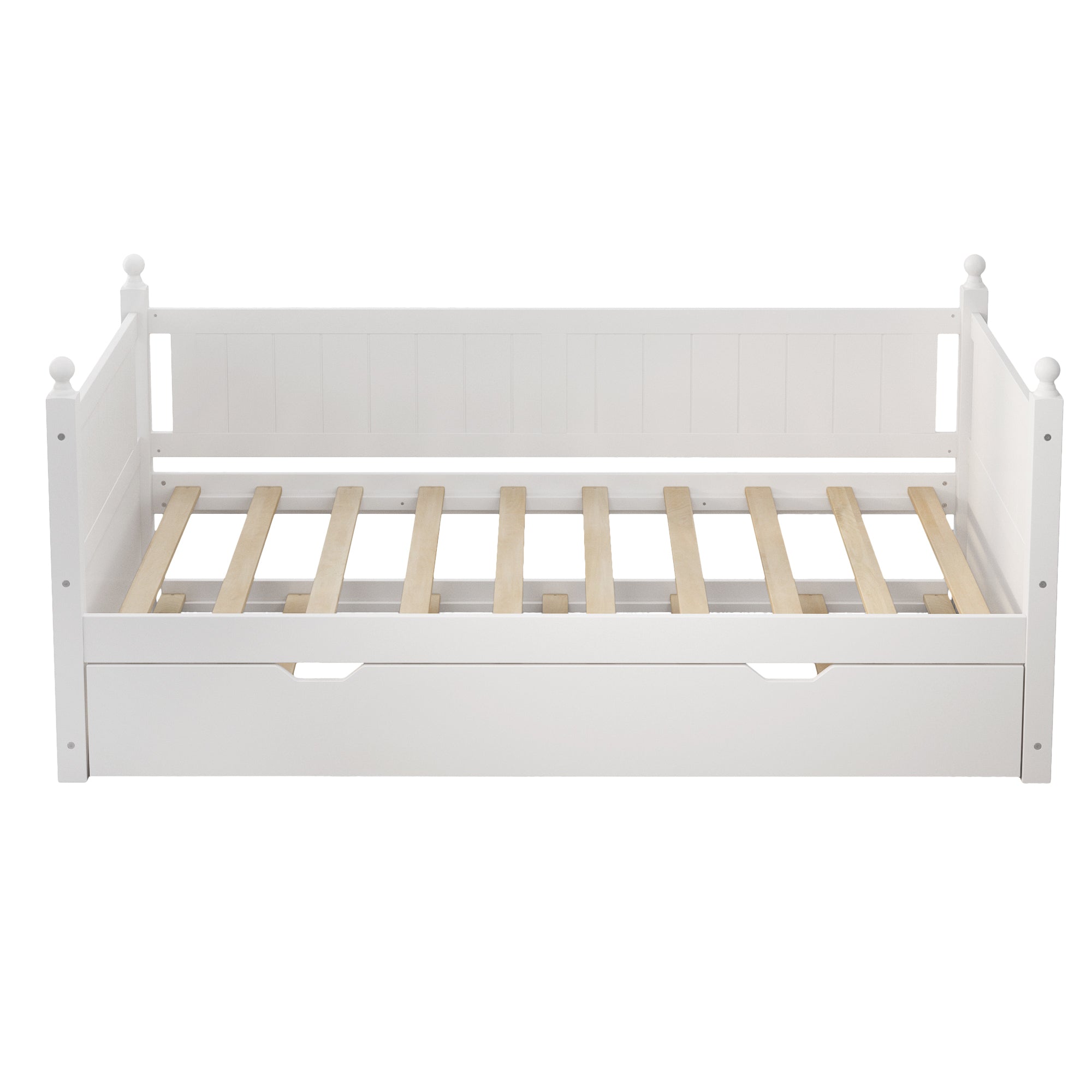 Twin Size Solid Wood Daybed with Trundle for Limited Space Kids, Teens, Adults, No Need Box Spring, White - Atlantic Fine Furniture Melbourne FL