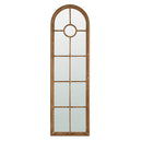 Half Round Elongated Mirror With Decorative Window Look Classic Architecture Style Solid Fir Wood Interior Decor - Brown