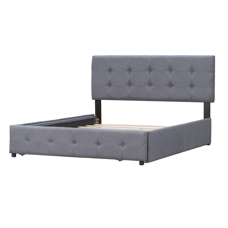 Upholstered Platform Bed With Classic Headboard And 4 Drawers, No Box Spring Needed