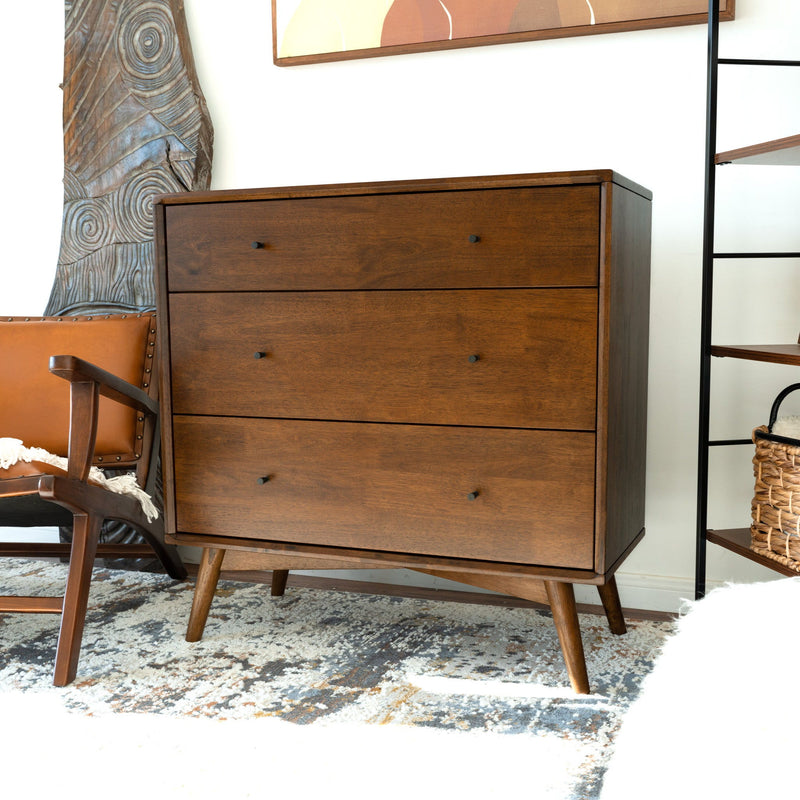 Caroline - Mid-Century Modern Dresser 3 Drawer - Brown / Wood