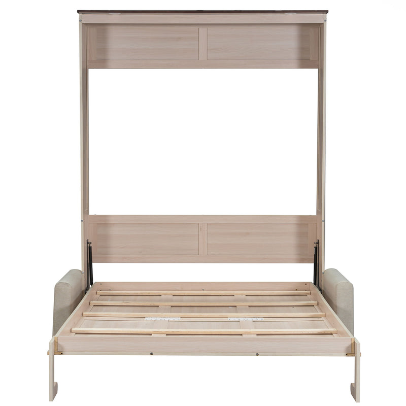 Queen Size Murphy Bed With Sofa And LED - Beige