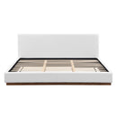 Elegant Boucle Upholstered Bed With Wood Grain Textured Solid Wood Base Frame