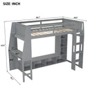 Gaming Loft Bed With Desk, Multi Storage Shelves, LED Lighting, And Hanging Clothes Rack