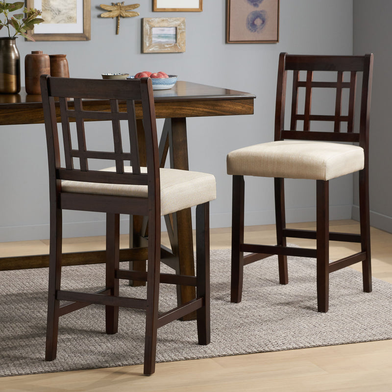 Upholstered Dining Chairs, Modern Dining Room Chairs For Dining Room Kitchen With Acacia Wood Legs (Set of 2) - Mahogany / Beige