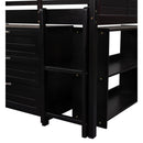 Low Twin Size Loft Bed with Cabinets, Shelves and Slide - Espresso(OLD SKU :LP000503AAP)
