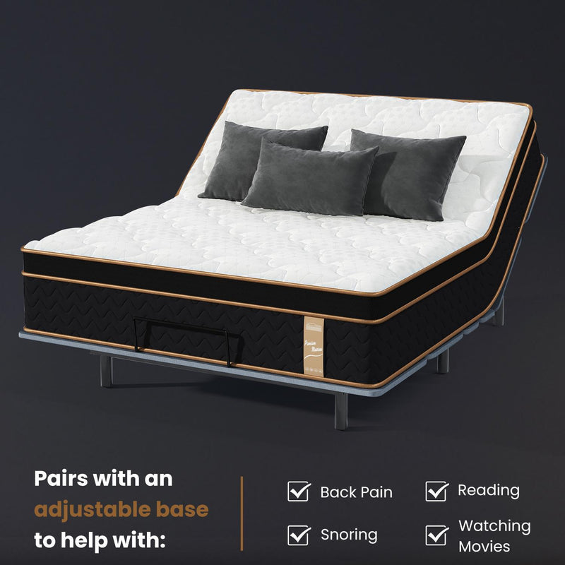 10" Full Plush Hybrid Mattresses With Gel Memory Foam, Individual Pocket Spring Motion Isolation Edge Support - White / Black