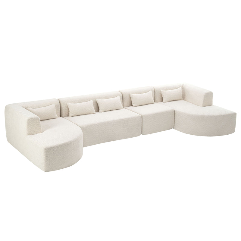 Upholstered Sofa Free Combined Sofa Couch With Two Chaise Lounge And Five Back Pillows For Living Room