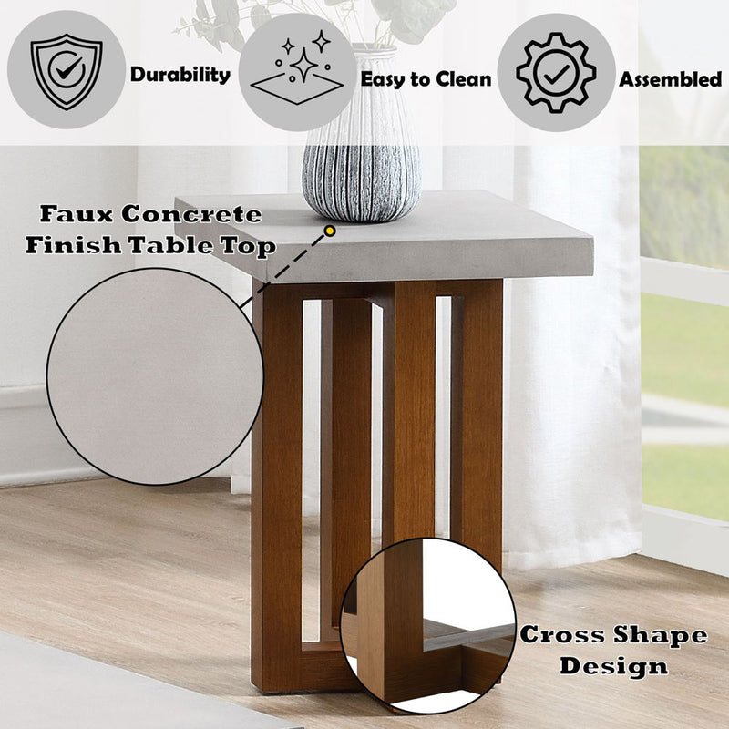 Keven - End Table - Faux Concrete Top & Walnut  Finish