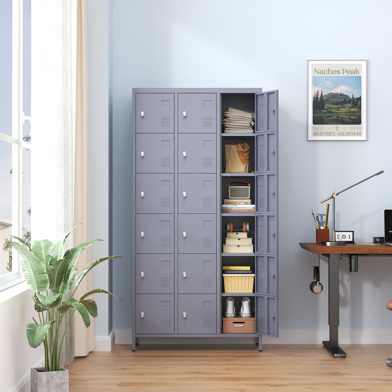 Lockers 18 Door With Lock For Employees, Storage Cabinet For Home Gym Office School Garage - Gray