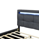 Full Size Upholstered Platform Bed with LED Frame and 4 Drawers, Linen Fabric, Gray