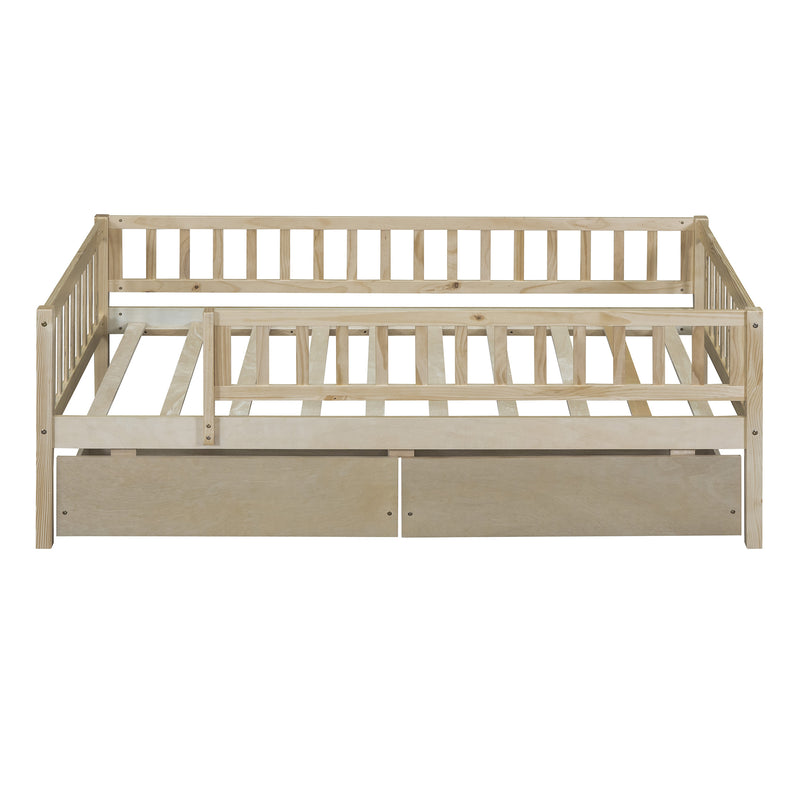 Twin Size Daybed Wood Bed with Two Drawers, Natural