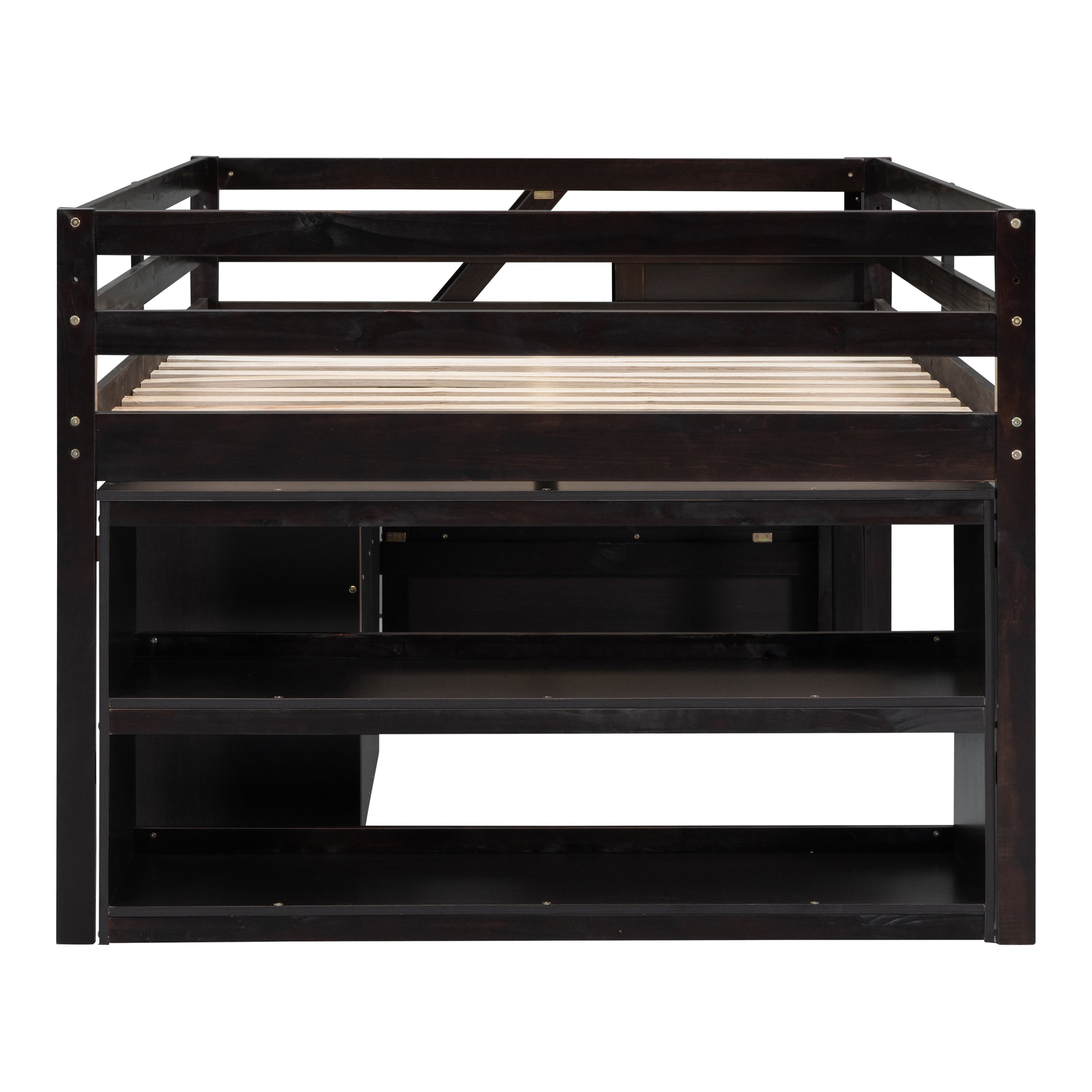 Full Size Loft Bed with Retractable Writing Desk and 3 Drawers, Wooden Loft Bed with Storage Stairs and Shelves, Espresso - Atlantic Fine Furniture Melbourne FL