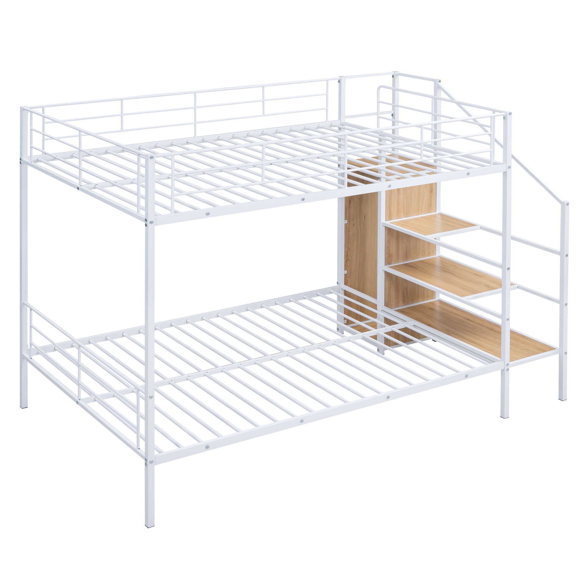 Full Over Full Metal Bunk Bed with Lateral Storage Ladder and Wardrobe, White - Atlantic Fine Furniture Melbourne FL